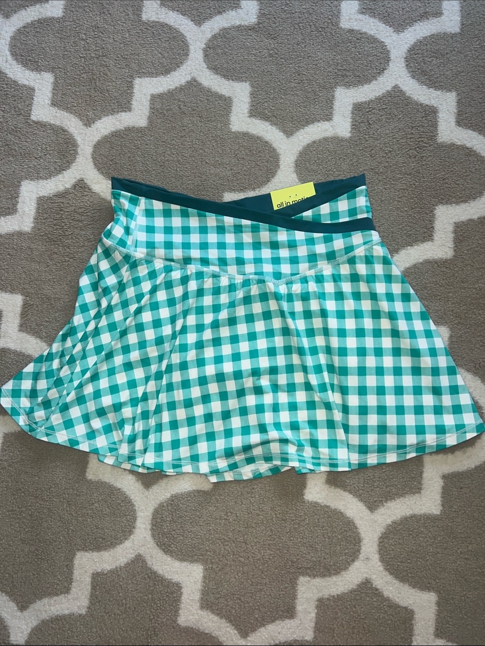 all in motion Teal Gingham Skort with Dark Teal Waistband